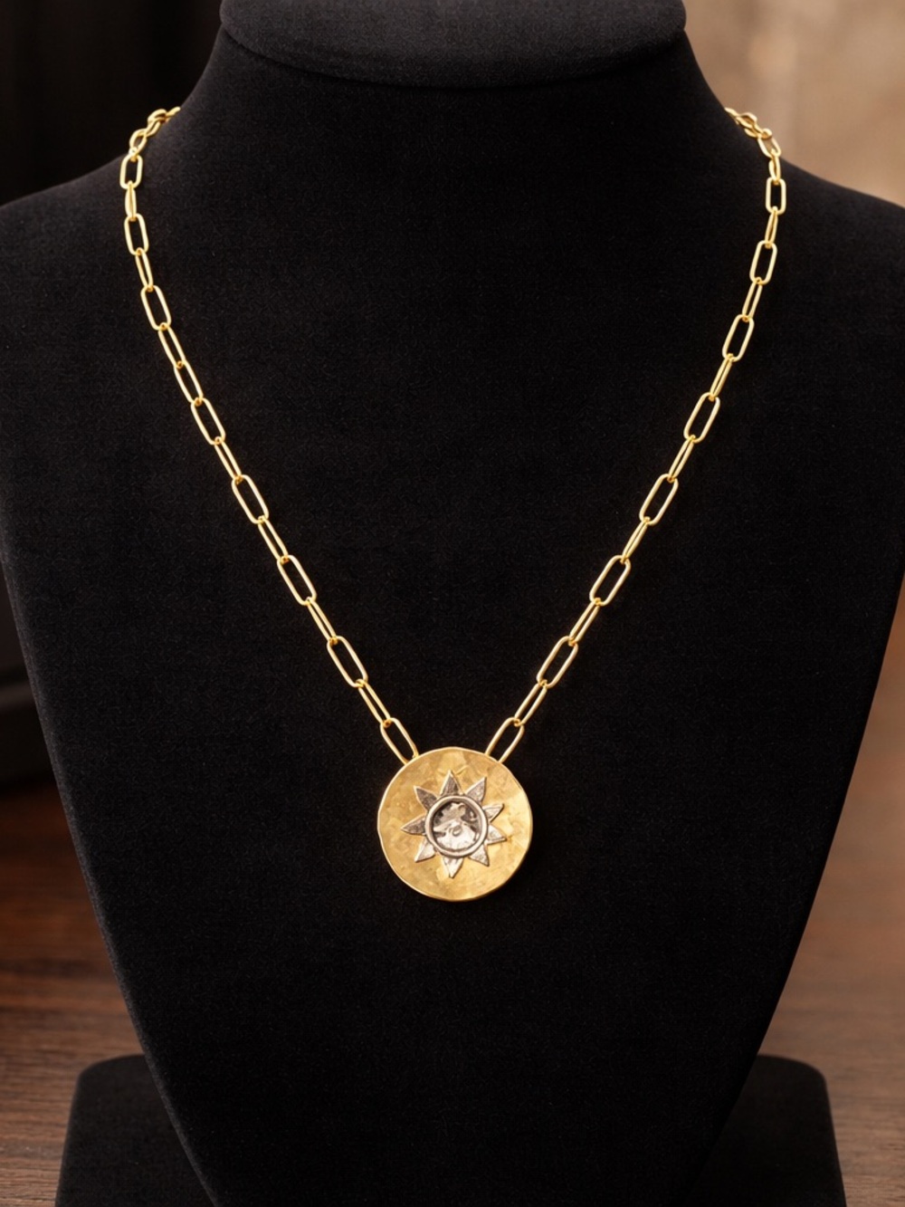 Gold Sunburst Medallion Necklace - Women's Fashion Jewelry